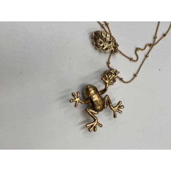 Betsey Johnson Teal & Gold
Frog Pendant Necklace Two-Row Necklace goldtone tree - Picture 11 of 11
